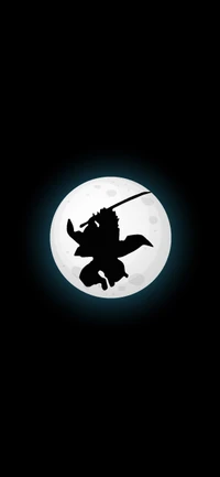 Silhouette of a demon on horseback against a full moon backdrop