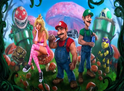 desenho animado, amigos, jogos, super mario