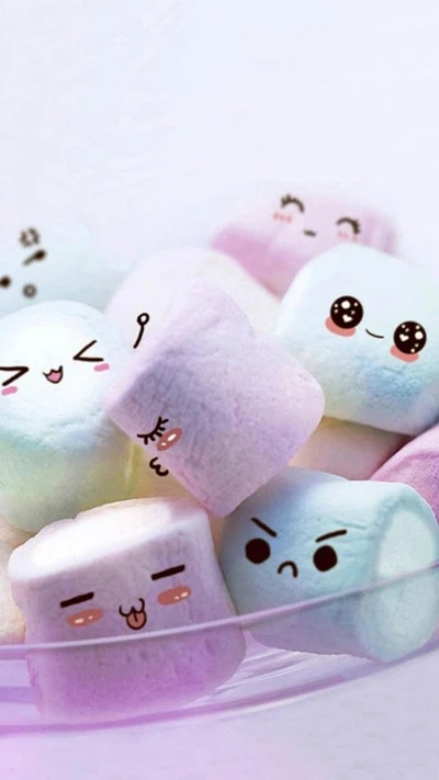 Marshmallows caprichosos com expressões fofas