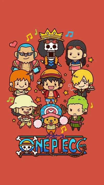 Chibi-Charaktere aus One Piece feiern zusammen