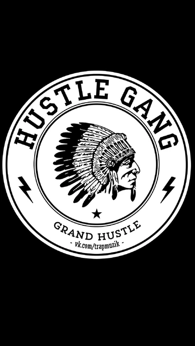 Hustle Gang-Logo mit Design eines amerikanischen Ureinwohnerhäuptlings