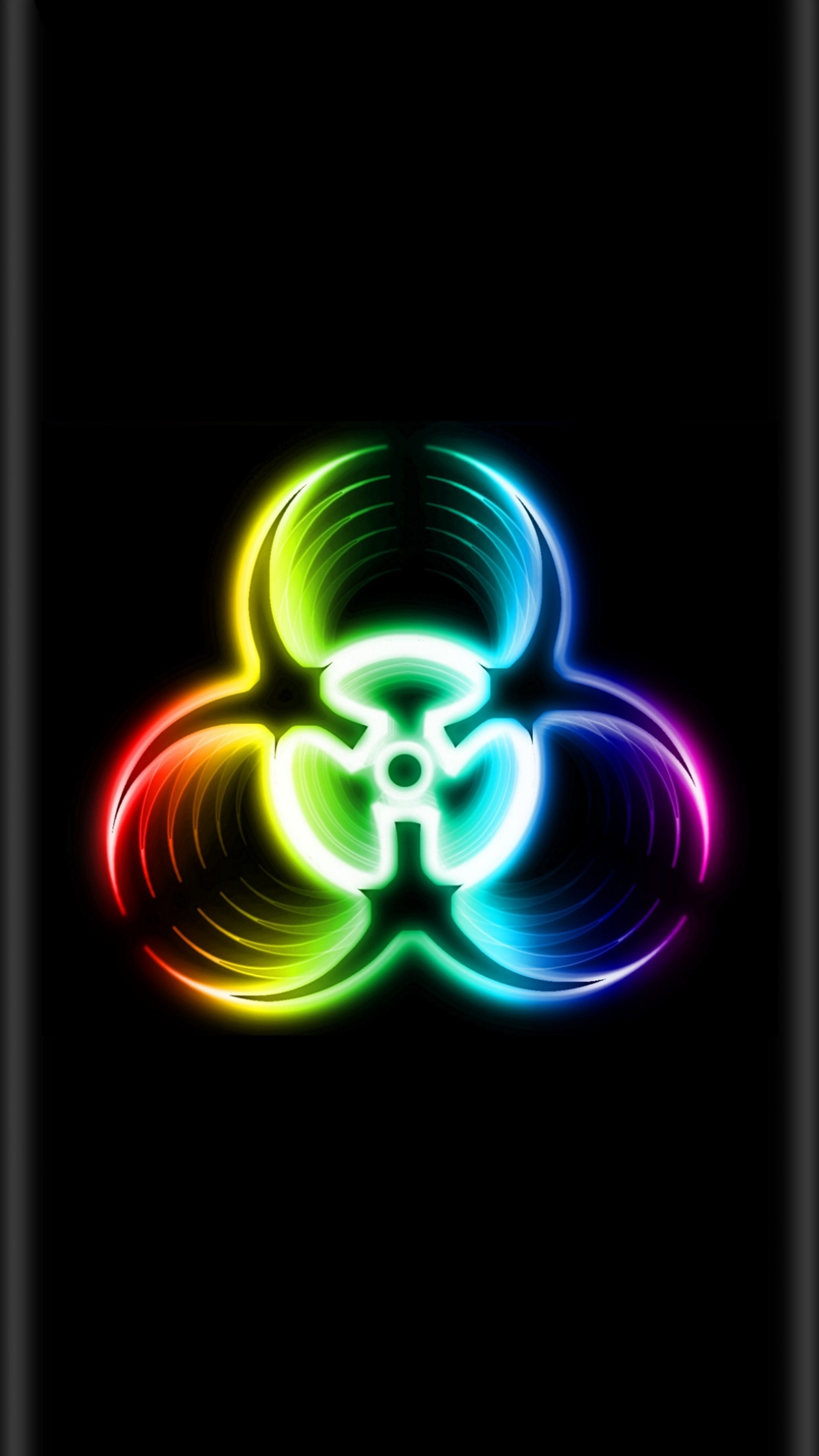 Um close de um celular com um design iluminado (preto, colorido, borda, hand fidget spinner, led)