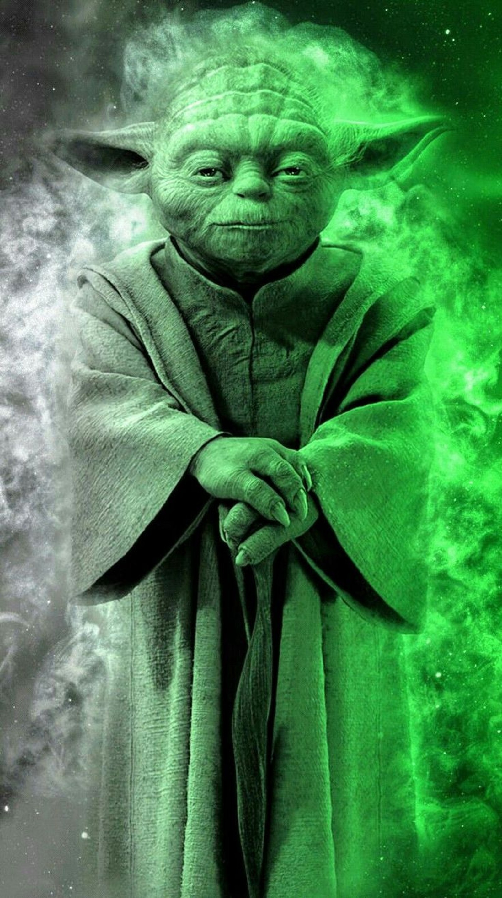 Yoda en un fondo verde ahumado (jedi, jedi master, lado luminoso, maestro yoda, la venganza de los sith)