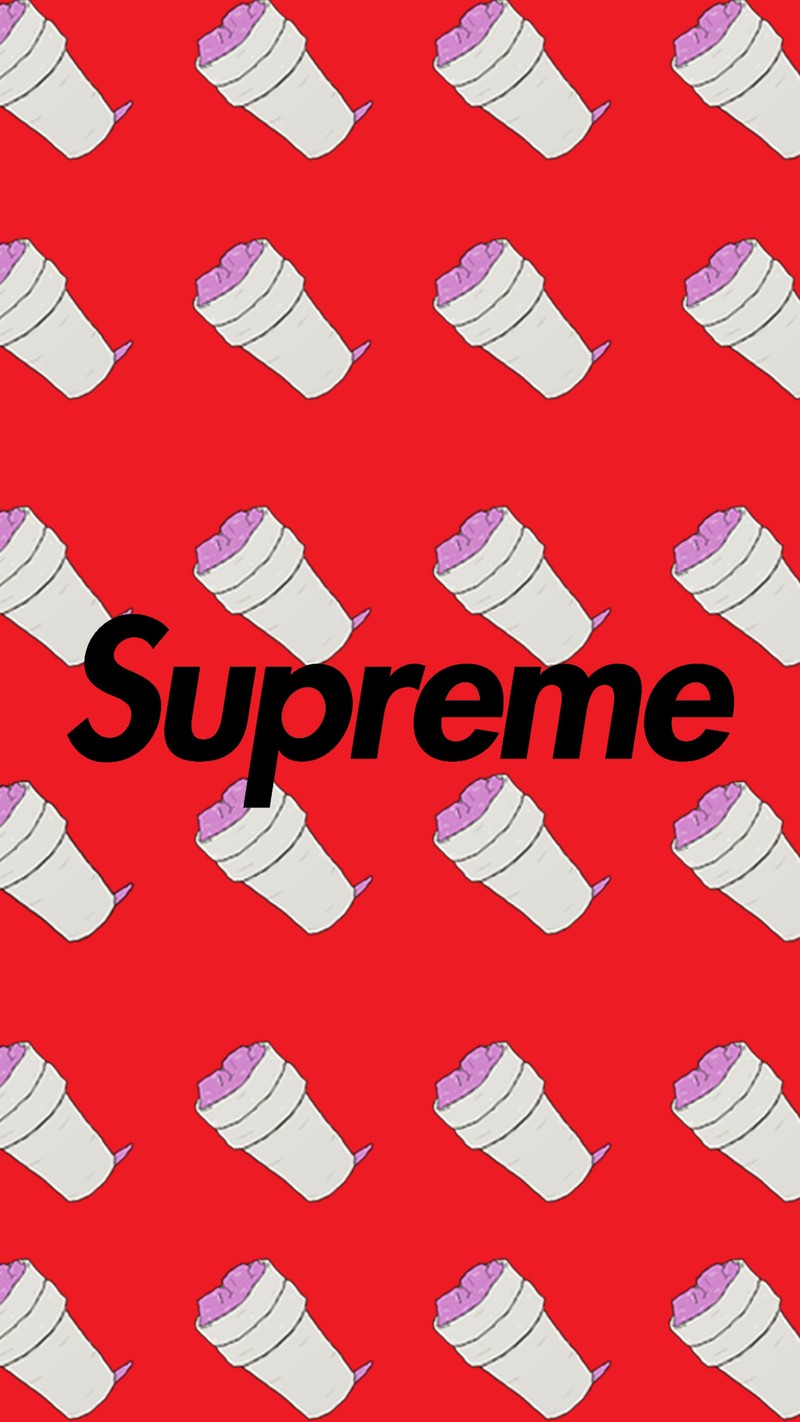 Логотип supreme на красном фоне с множеством белых чашек (прислоняться, линь, lin, красный, roja)