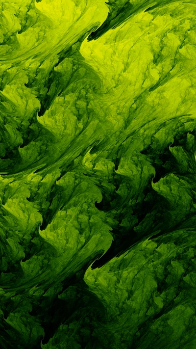 Vegetación abstracta verde vibrante con remolinos fluidos