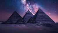 egyptian pyramids, milky way, night sky, seven wonders of the ancient world, ai art wallpaper