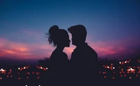 Lovers Embraced in Silhouette Against a Romantic Dusk Sky