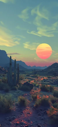 Desert Summit at Dusk: A Vibrant Natural Landscape Under a Colorful Sky