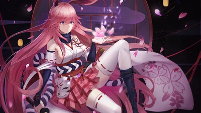 Yae Sakura de Honkai Impact 3rd : Beauté énigmatique avec des cheveux roses et des pétales mystiques