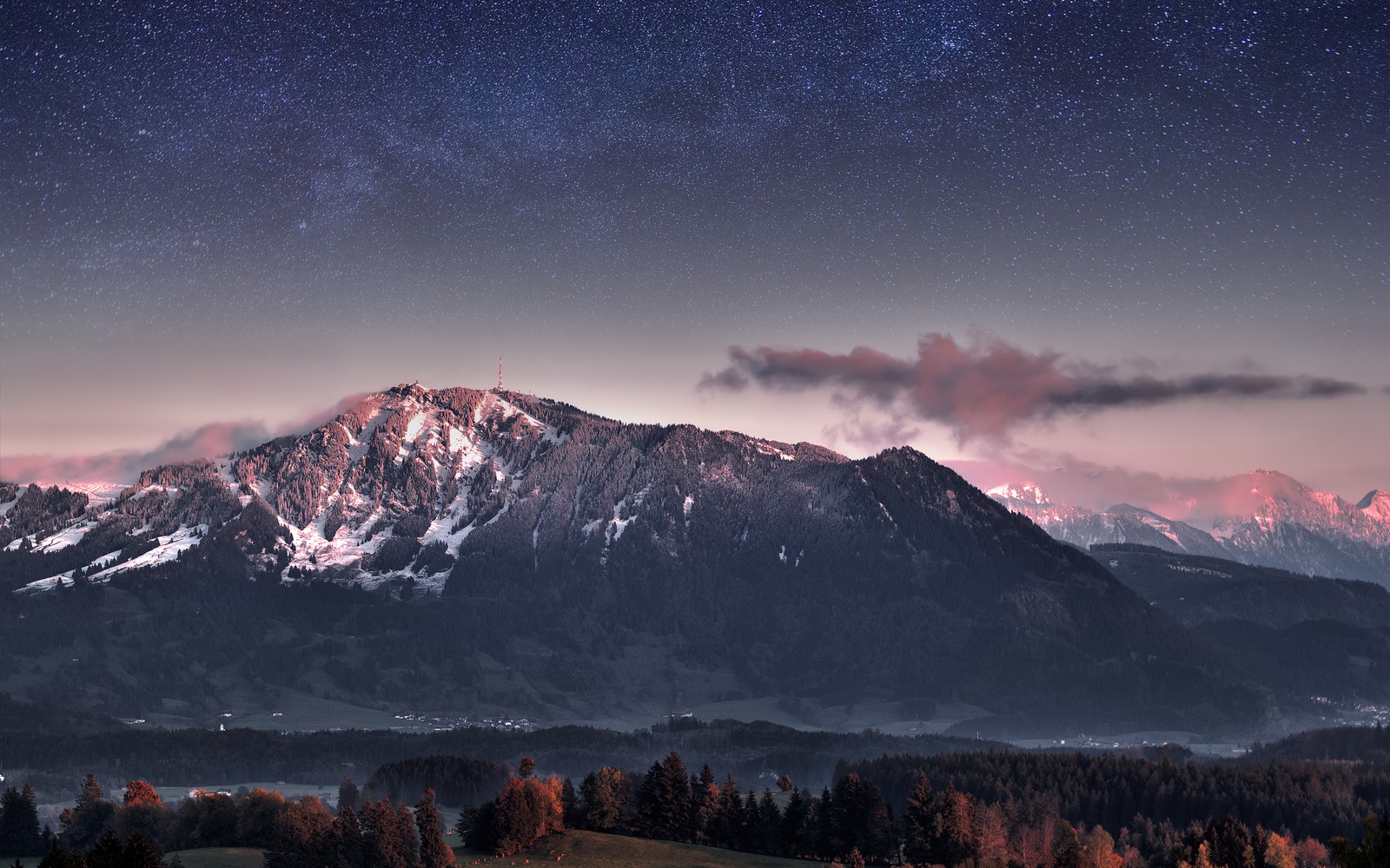 Baixar papel de parede montanhas, baviera, noite, alemanha, céu estrelado