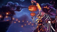 Enchanting Witch in a Mystical Nightscape with Halloween Spirit