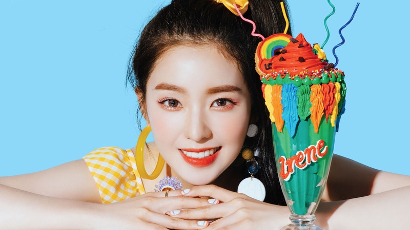 Жираф-девочка с разноцветным мороженым и улыбкой (irene, bae joo hyun, red velvet, повышение мощности, летняя магия)