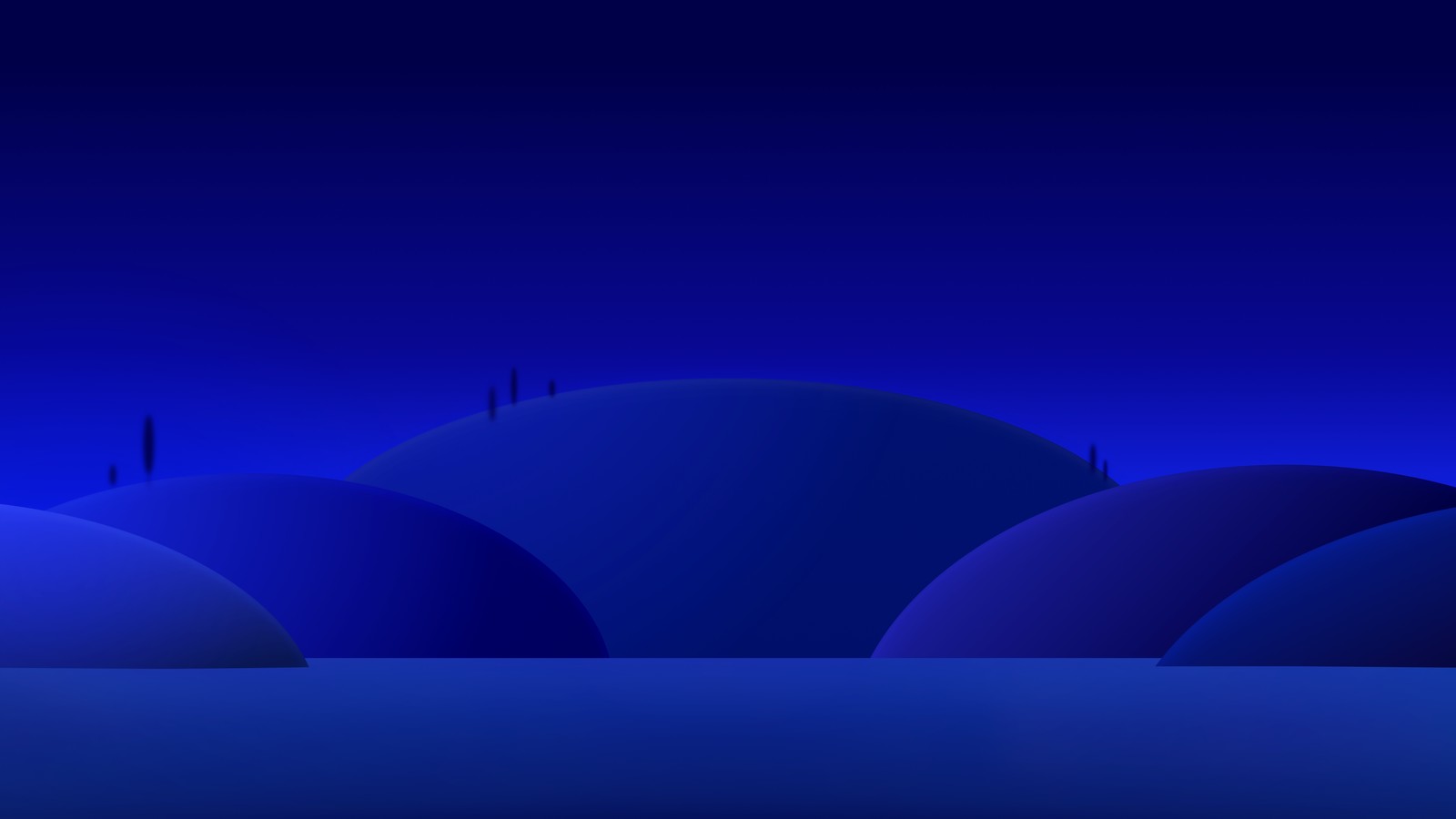 A close up of a blue sky with a few hills (blue aesthetic, nightscape, landscape, gradient background, minimalist)