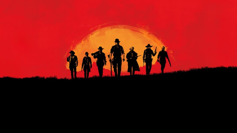 Обои red dead redemption hd (red dead redemption 2, red dead redemption, люди на природе, красный, силуэт)