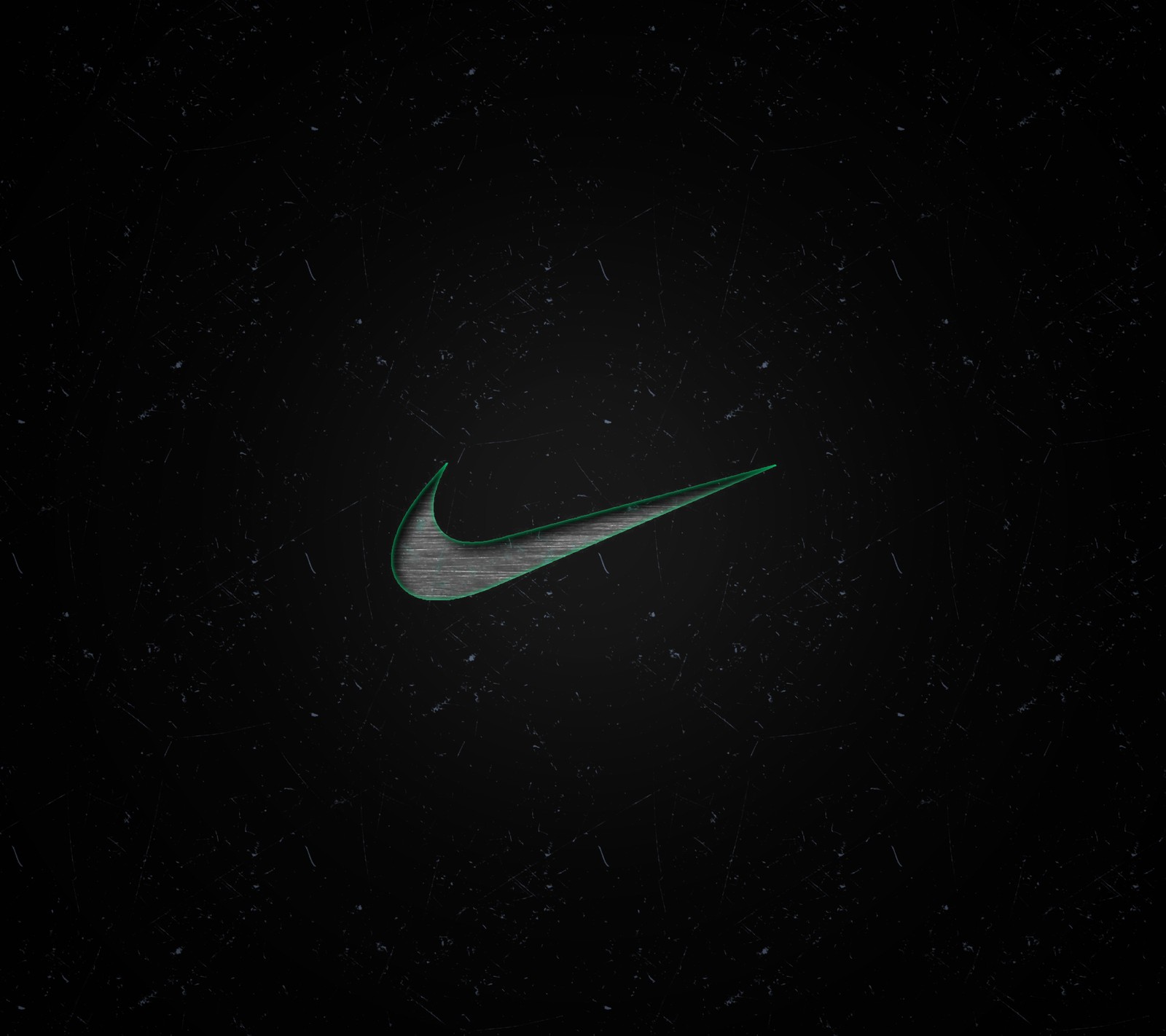 Nahaufnahme eines grünen nike-logos auf schwarzem hintergrund (green shadow, logo, nike, holzhintergrund)