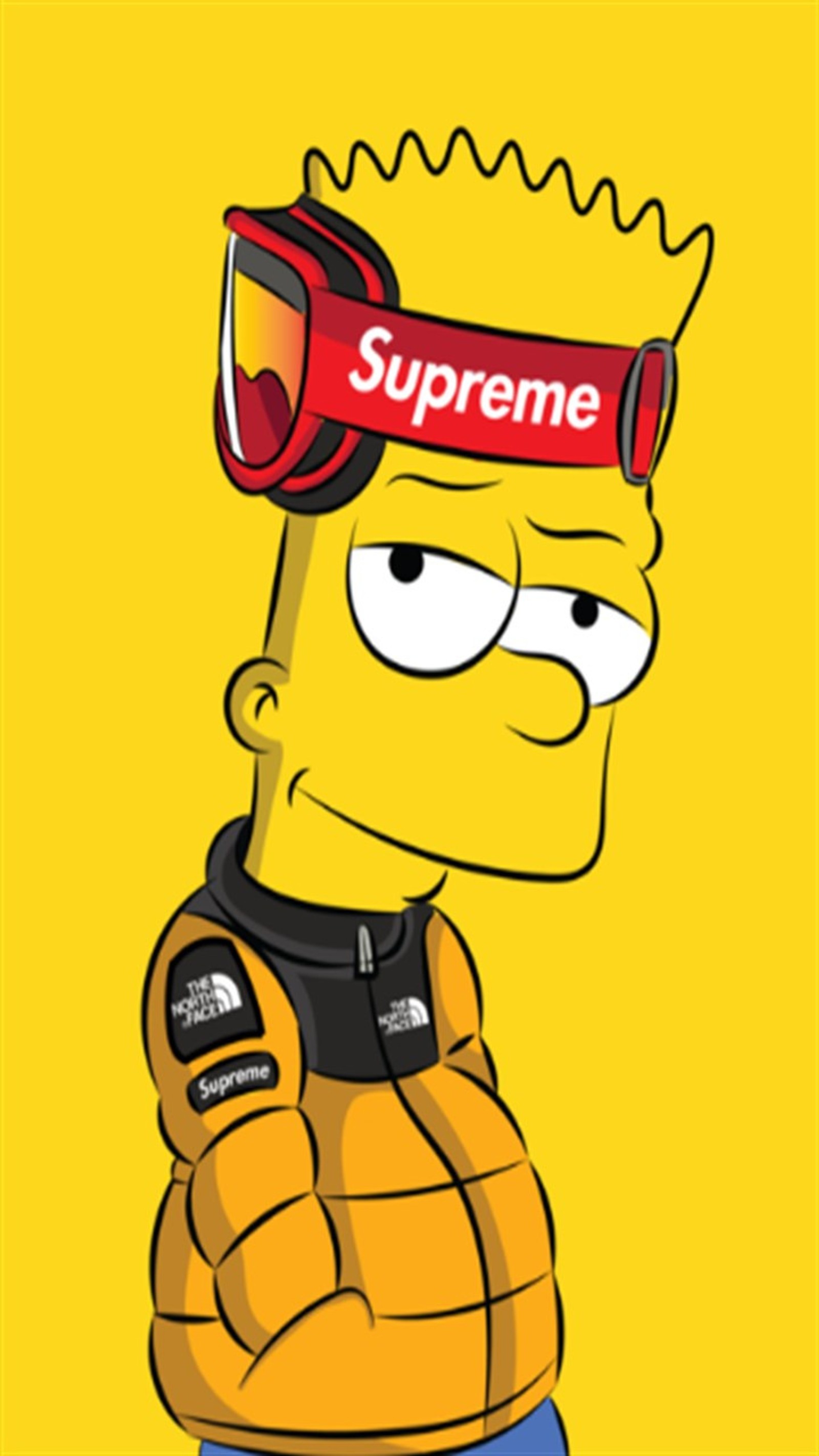 Personaje de dibujos animados usando un casco y una chaqueta con el logo de supreme (amarillo, supreme, norte, 20, rojo)