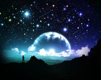 clouds, fantasy, galaxy, girl, landscape wallpaper