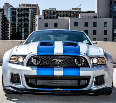 amerika, blau, ford, mustang, silber