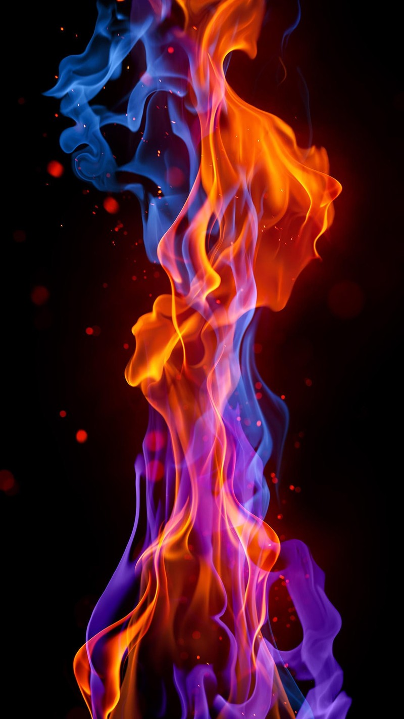 A close up of a fire with blue and red flames (abstract, matrix, modern)