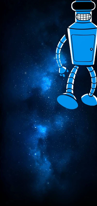 Bender futurista contra un fondo cósmico para Samsung S10