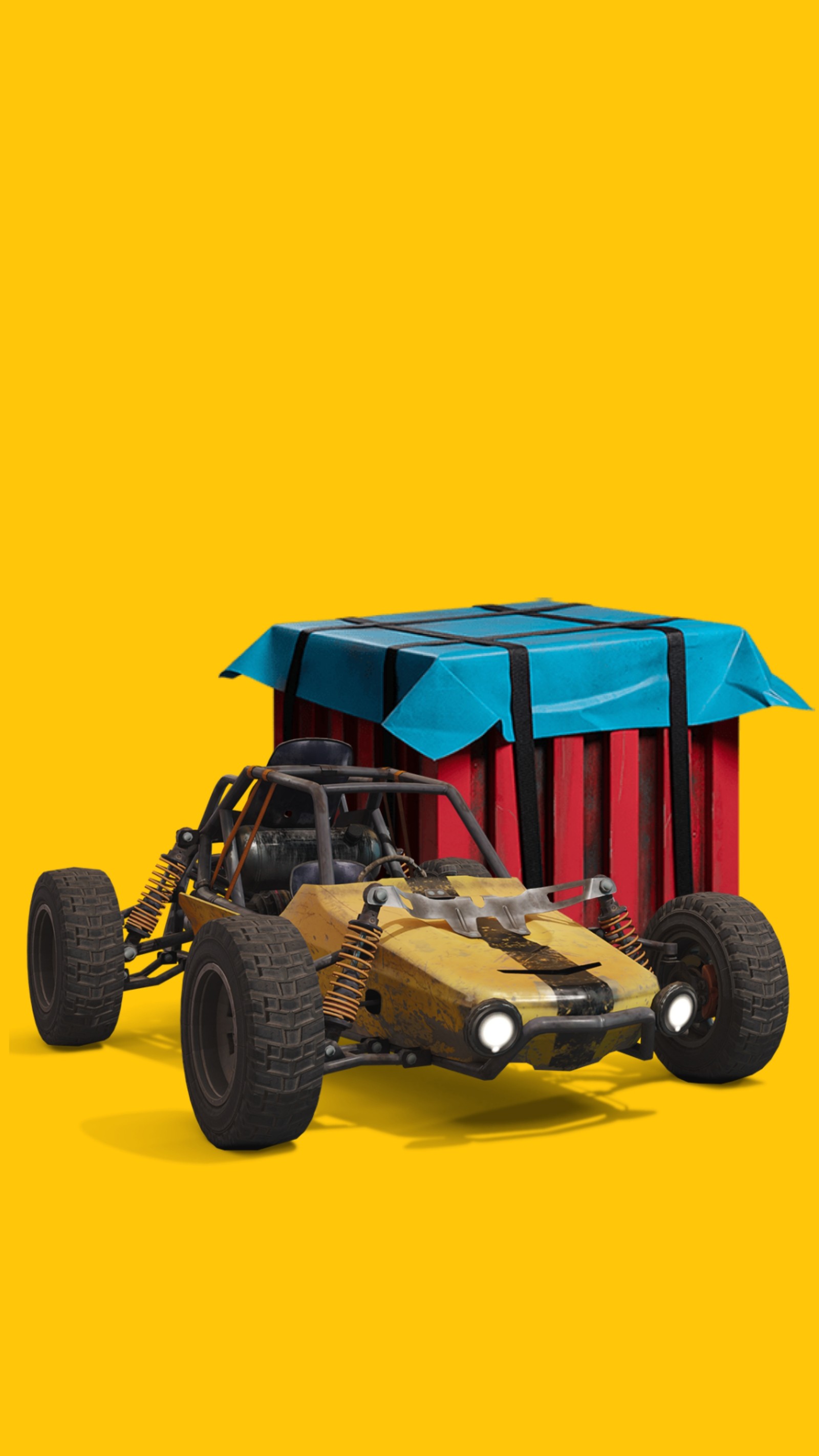 Há um carro de brinquedo com uma caixa na parte de trás (queda aérea, buggy, gota, groza, m416)