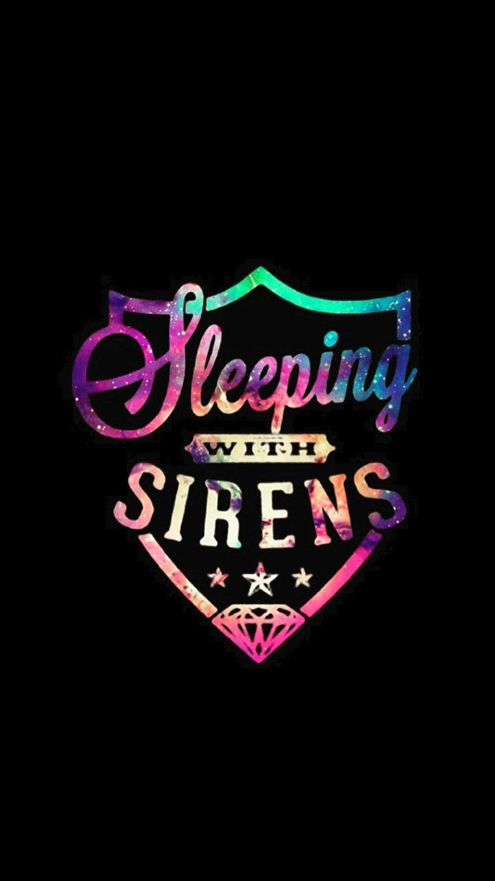 Primer plano de un fondo negro con un logo colorido (banda, sleepingwithsirens, sws)