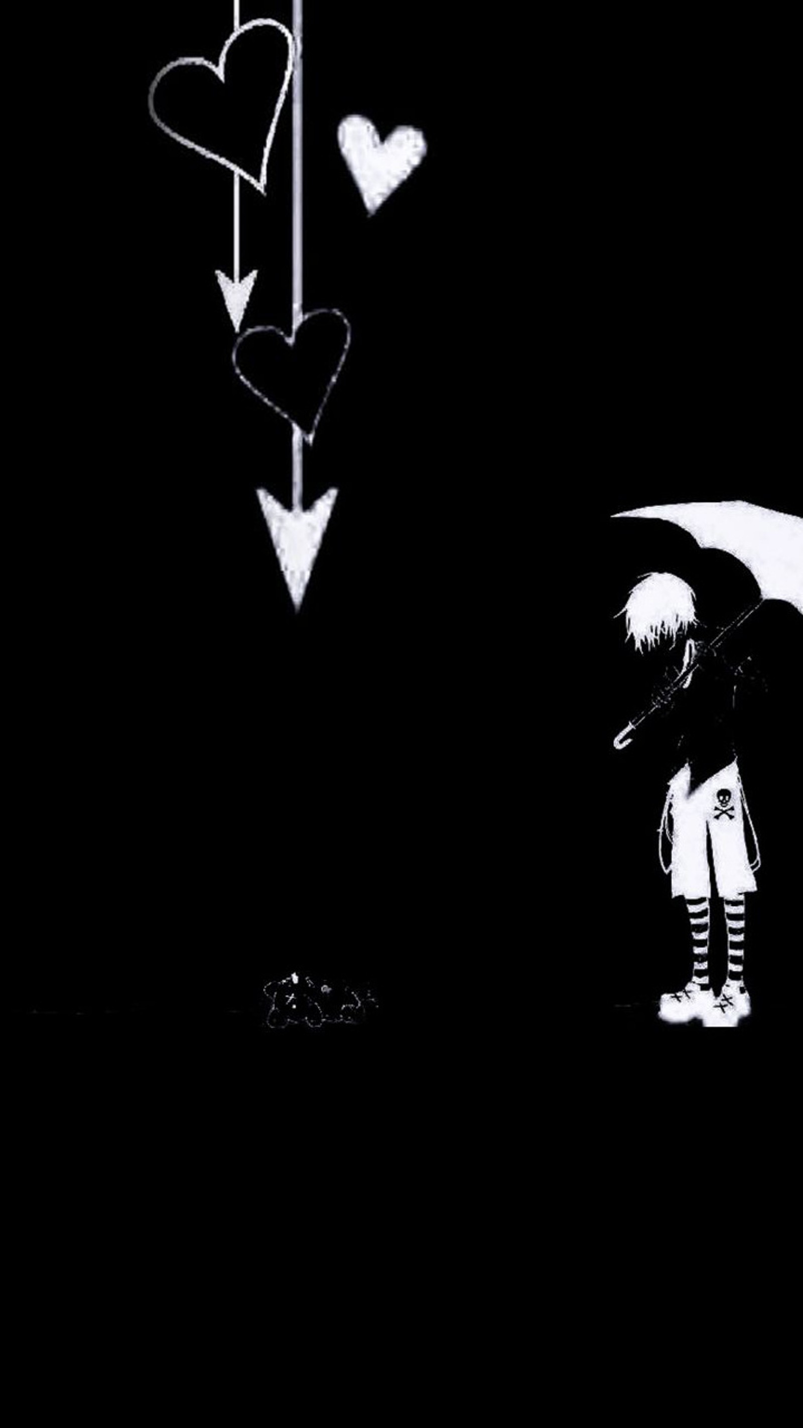 Ein schwarz-weißes bild einer person mit einem regenschirm (schwarz, schwarz weiß, emo, emo wallpaper, weiß)