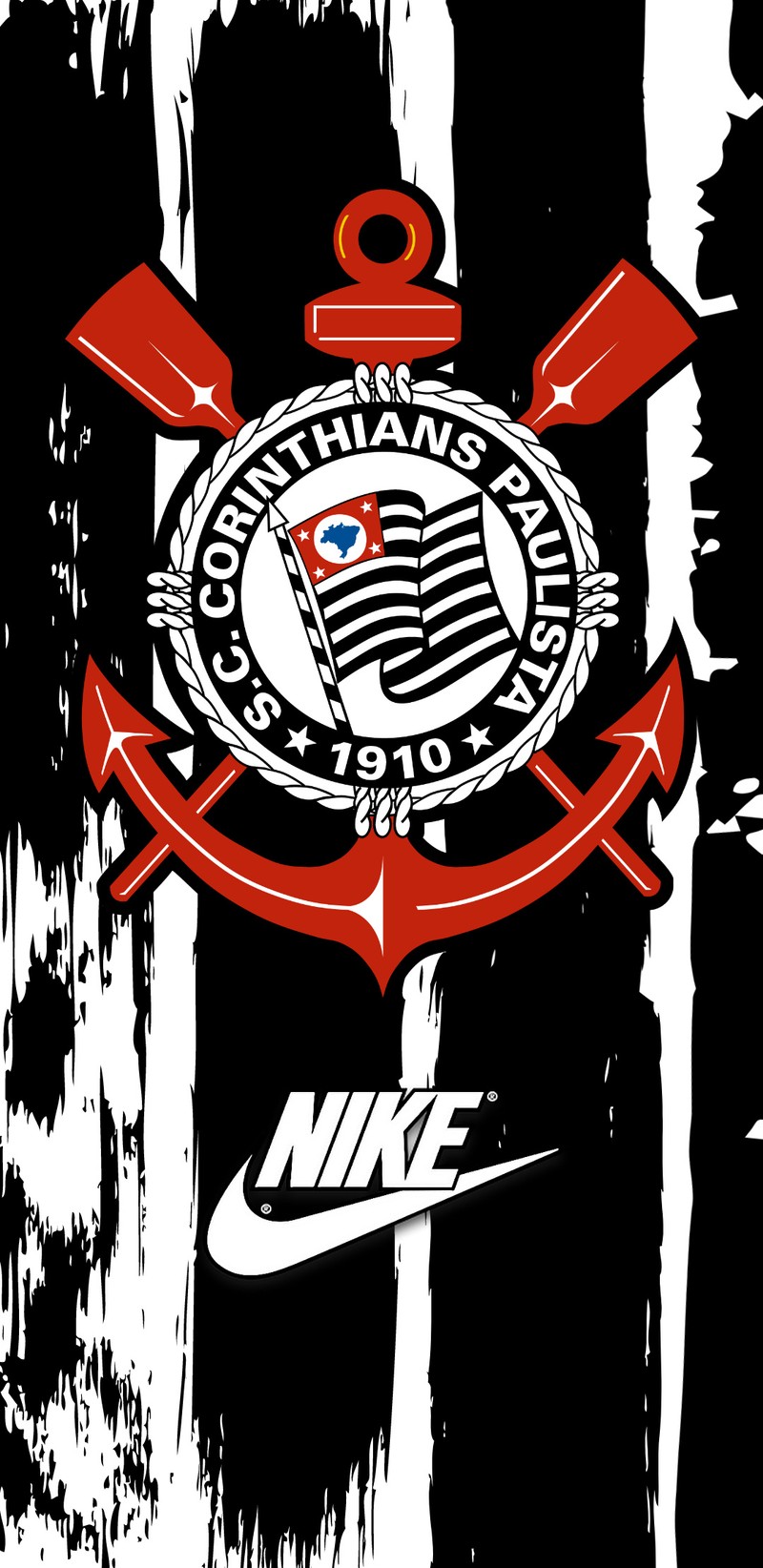 Логотип nike на черно-белом фоне с красными стрелками (чемпионы, коринтианс, corinthians, спорт, фифа)