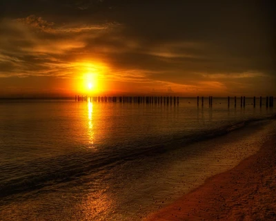 playa, arena, atardecer