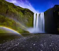 Majestic Waterfall with Rainbow at Multnomah Falls