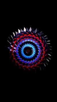 Espiral azul elétrica: arte simétrica em magenta e escuridão