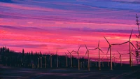 wind turbine, scenery, digital art wallpaper