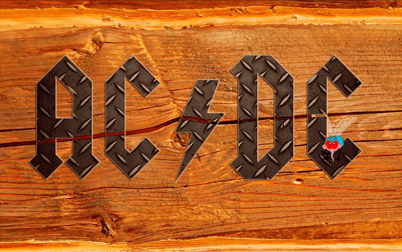 Un primer plano de un cartel de madera con la palabra ac / dc (acdc, ac dc, roca, hard rock, banda de rock)