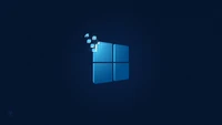 Dunkelblaues Windows 11-Logo mit dynamischen Elementen