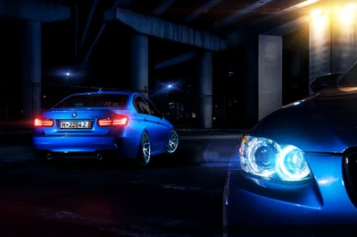 Éblouissant BMW Série 3 E90 sous les lumières de nuit