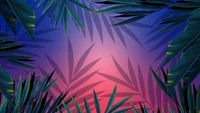 Vibrant Palm Leaves Against an Azure Gradient