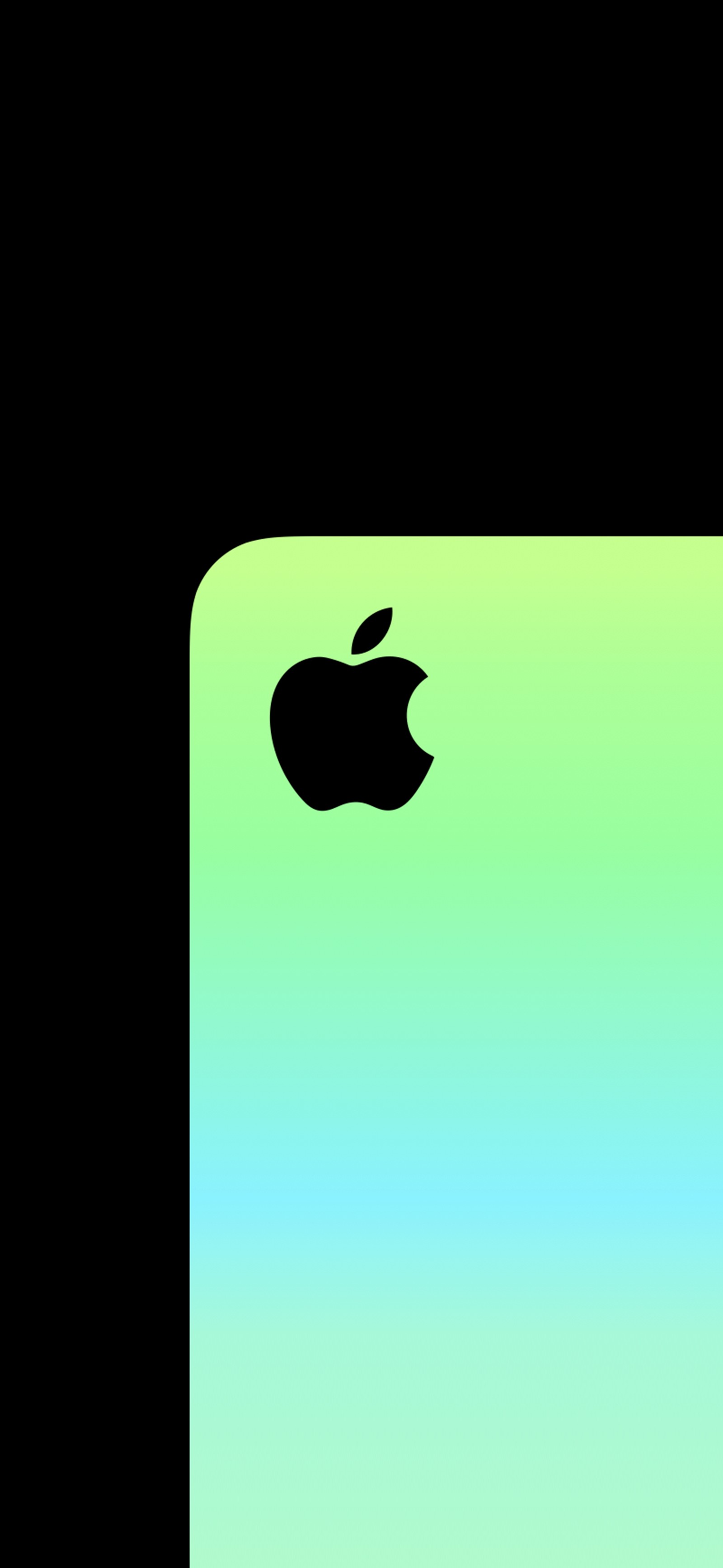 There is a green and blue iphone with a black apple logo (apple, iphone, apples, logo, green)