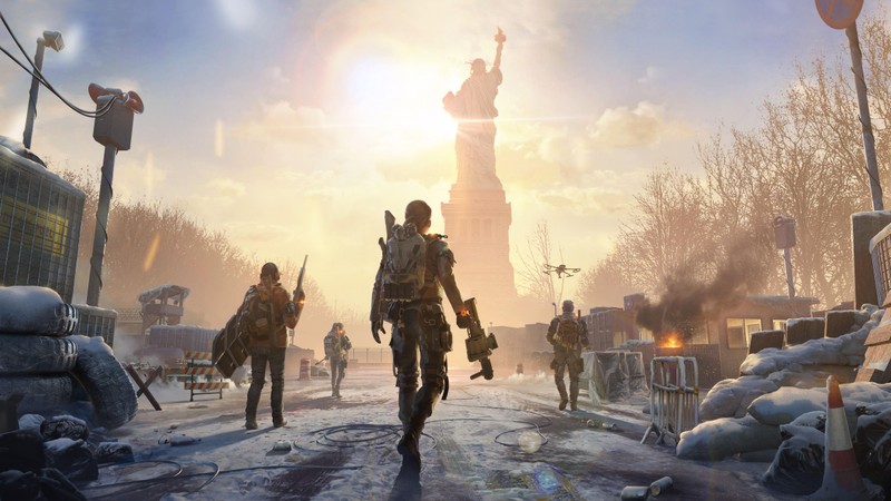 Группа солдат идет по улице в снегу (the division resurgence, онлайн игры, 5k, игры, обои 4k)