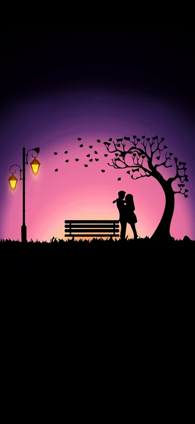 Romantic Embrace Under a Sunset Tree