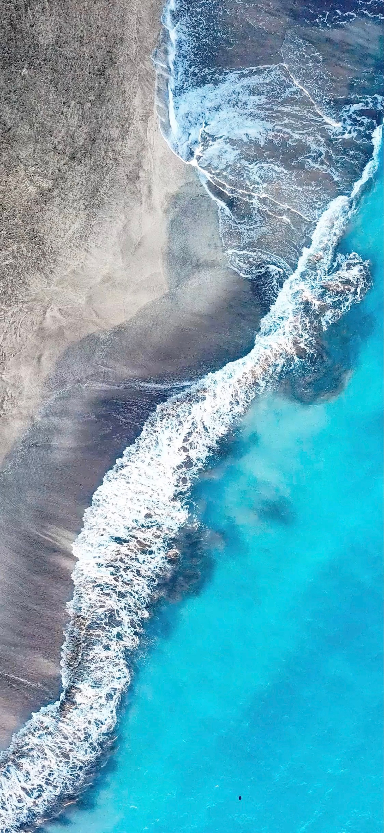 Luftaufnahme eines strandes mit blauem ozean und sandigem ufer (baum, wasser, wasserressourcen, natürliche landschaft, flüssigkeit)