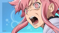 Yuno Gasai expressa emoções intensas em uma vibrante arte de anime.