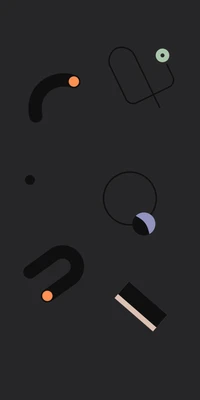 Minimalist abstract design featuring geometric shapes in a dark background, inspired by Google Pixel 4 aesthetics.