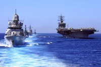 U.S. Navy Warships in Formation at Sea