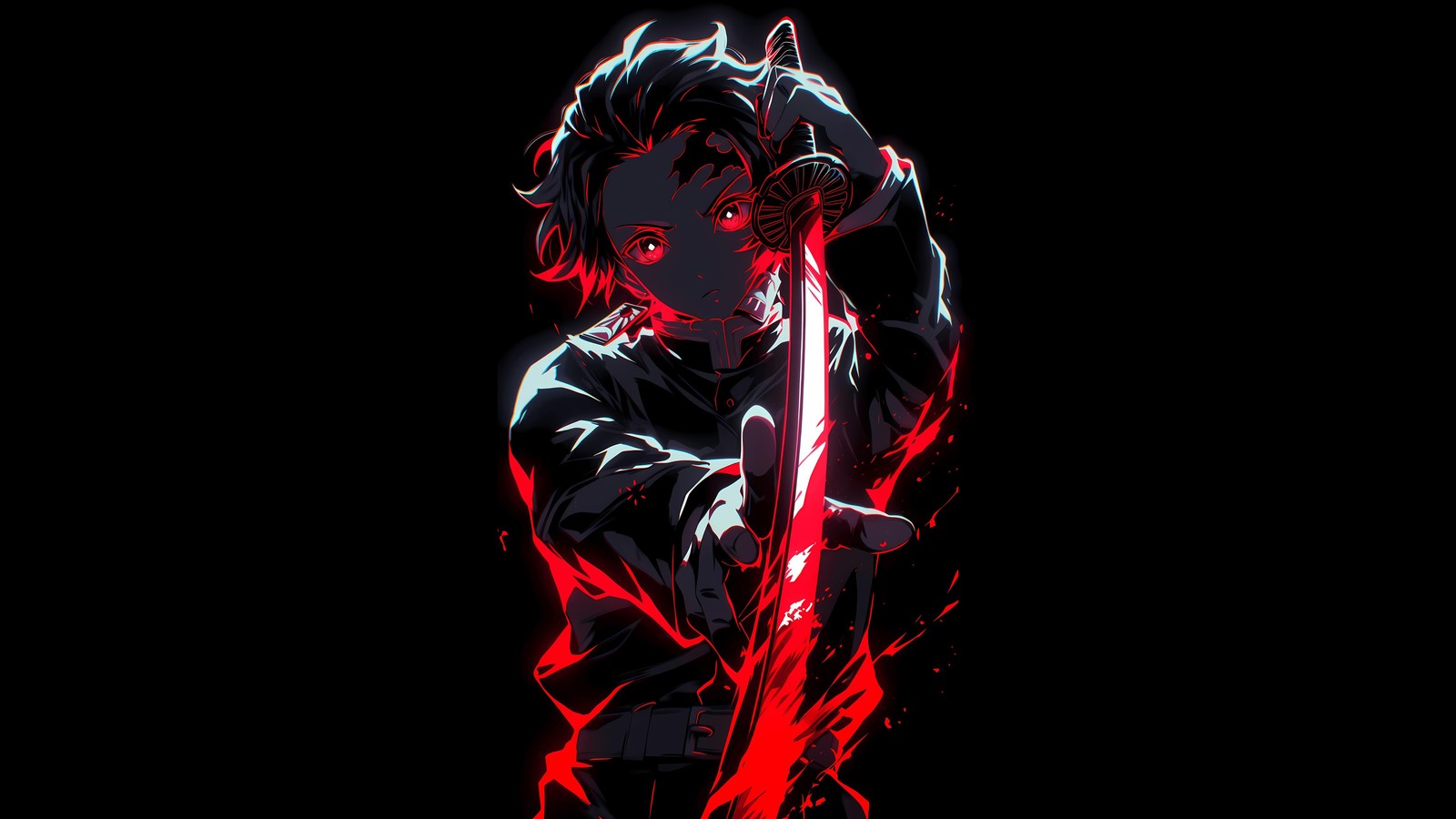 tanjiro kamado, amoled, red aesthetic, 5k, black background Download Wallpaper