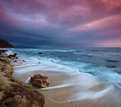 playa, noche, naturaleza, rocas, mar