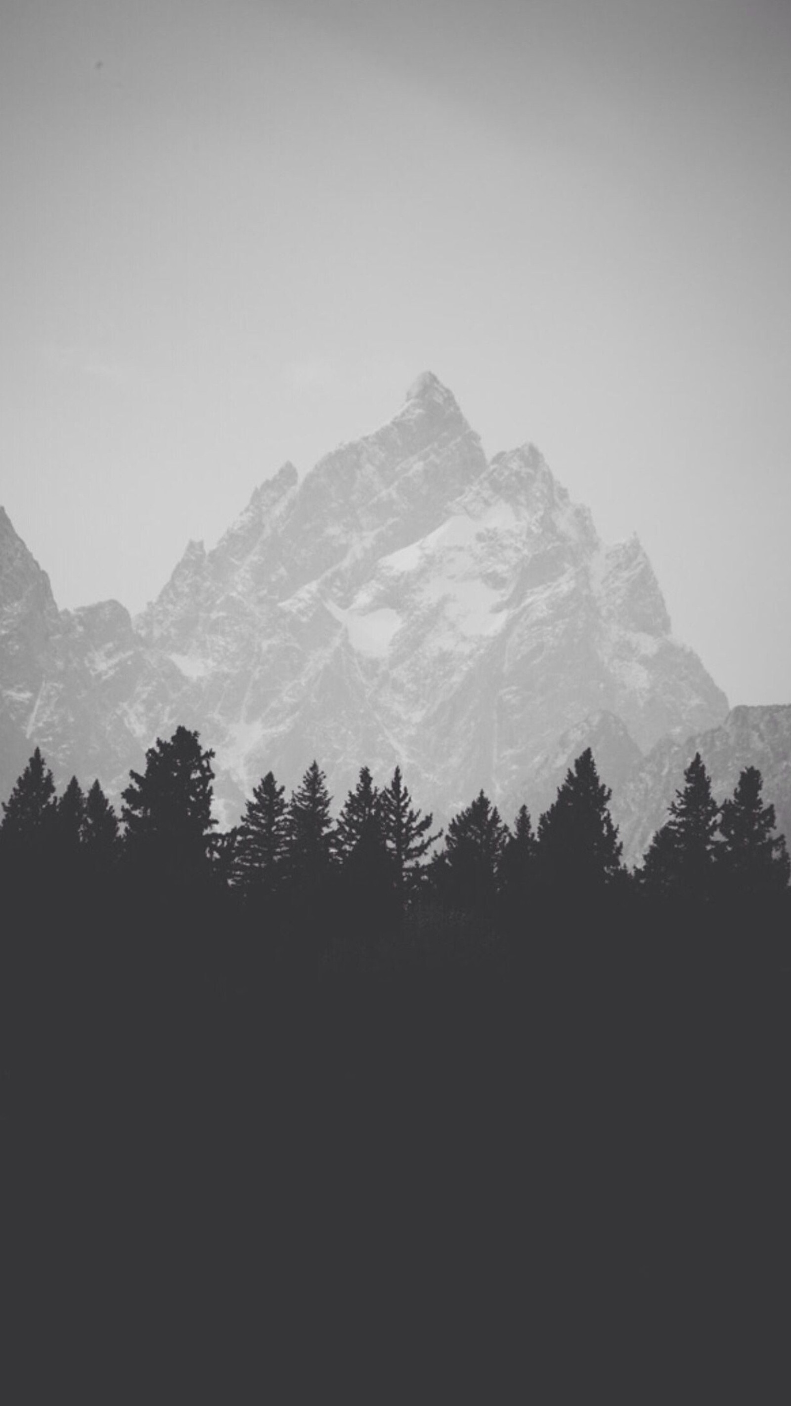 Araffes in the foreground of a mountain range with trees (haze, hd, iphone, mountain)