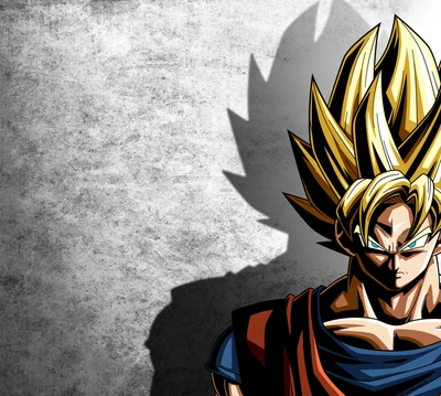 Goku in Super-Saiyajin-Form vor einem schattierten Hintergrund