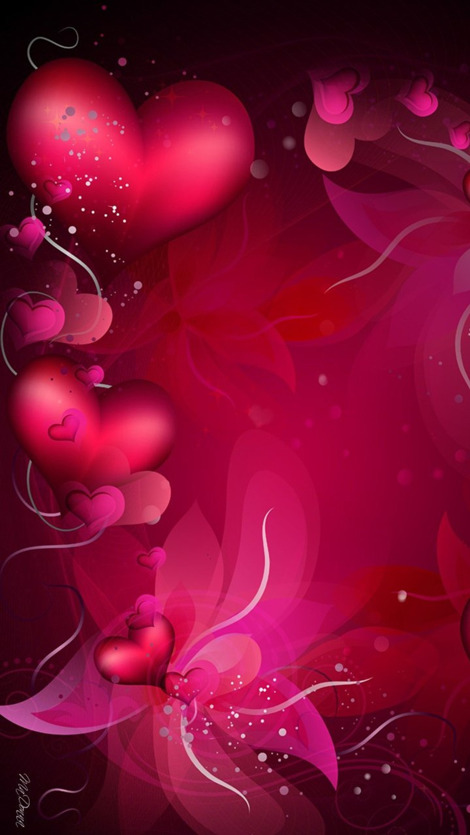 Valentines day background with hearts and flowers (hearts, love)