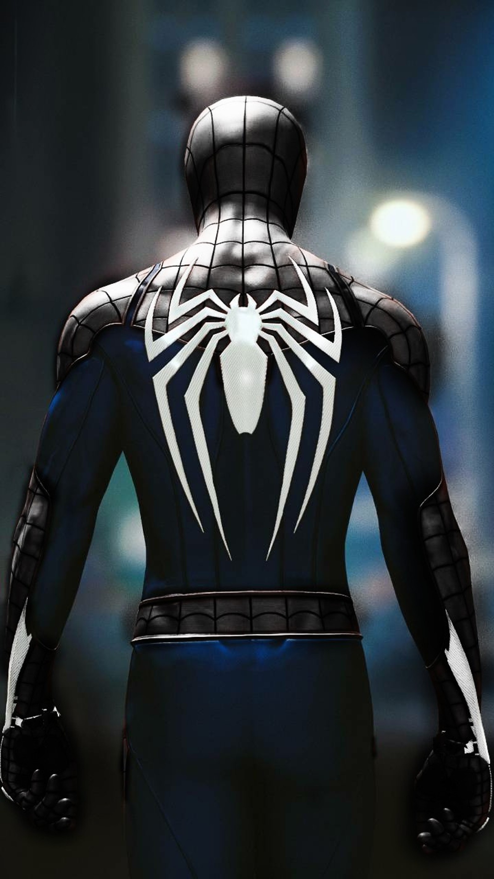 Spider-man dans un costume avec un motif noir et blanc (spider man, spiderman, super héros, marvel)