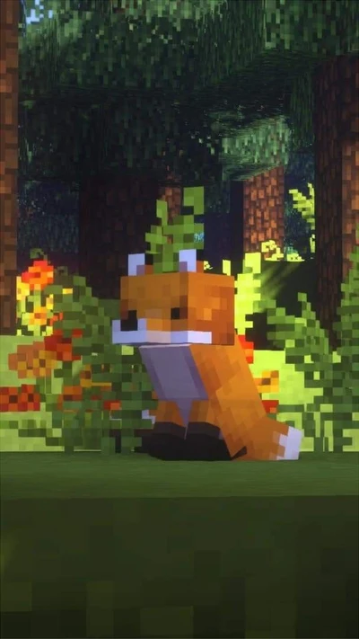 Zorro pixelado en un vibrante bosque de Minecraft